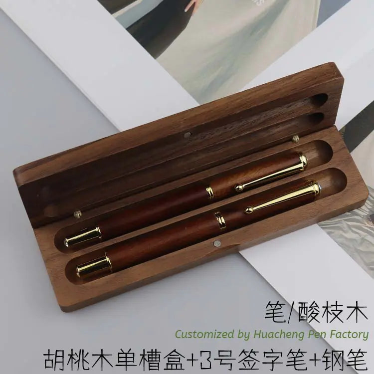 Walnut Wood Fountain Pen with Bamboo Gift Box Set