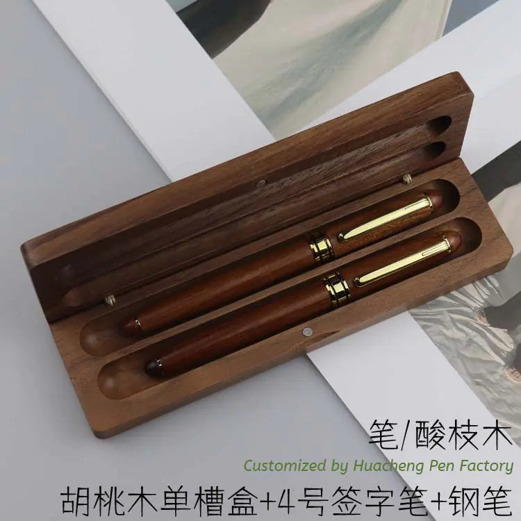 Walnut Wood Fountain Pen with Bamboo Gift Box Set