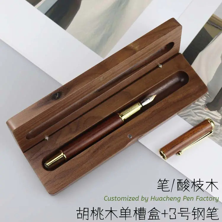 Walnut Wood Fountain Pen with Bamboo Gift Box Set