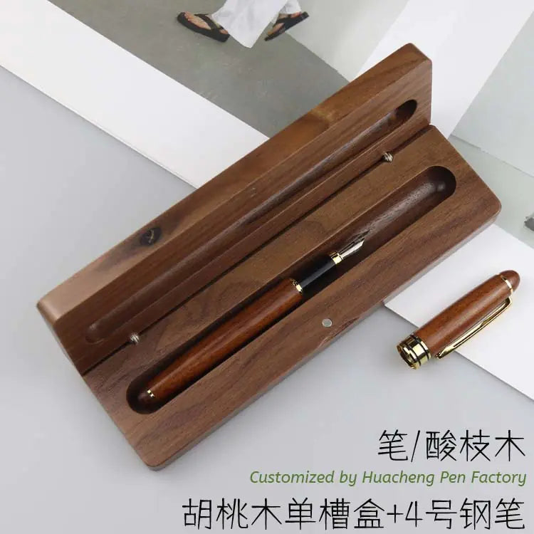 Walnut Wood Fountain Pen with Bamboo Gift Box Set