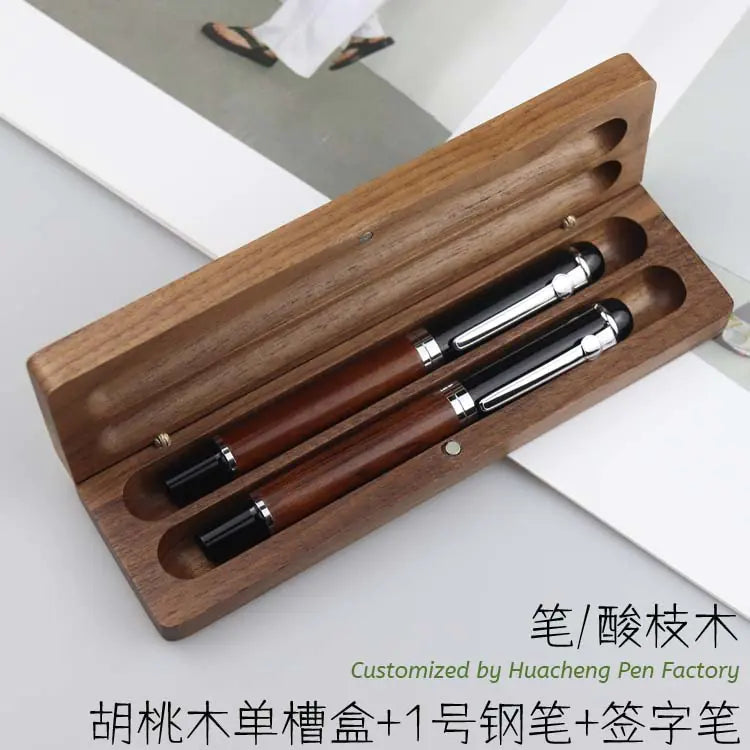 Walnut Wood Fountain Pen with Bamboo Gift Box Set