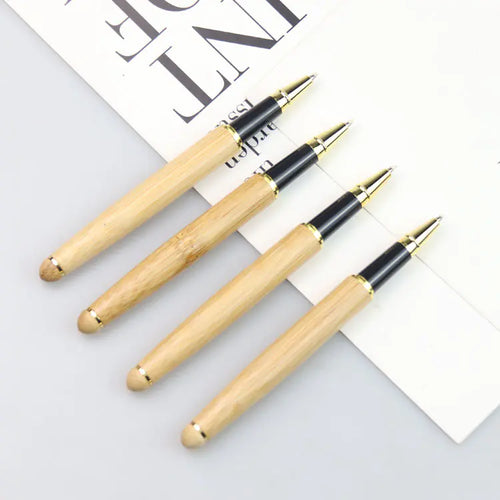 Bamboo Pen Box with Gel and Ballpoint Pens