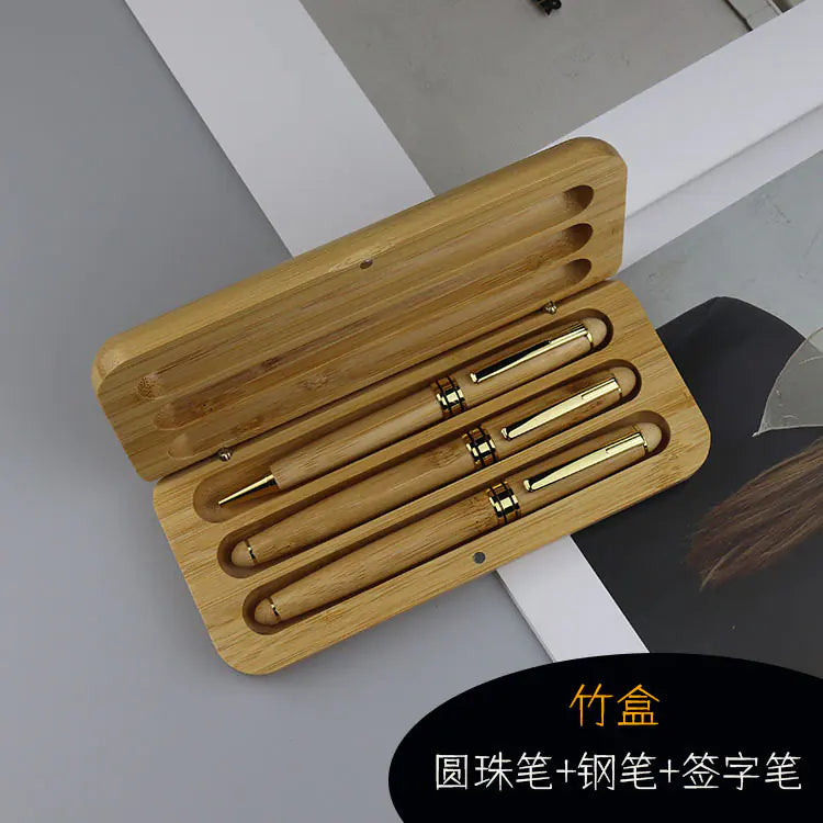 Walnut Wood Fountain Pen with Bamboo Gift Box Set