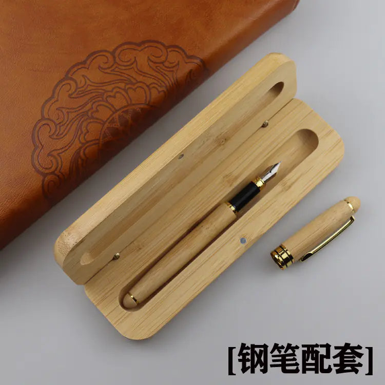 Bamboo Pen Box with Gel and Ballpoint Pens