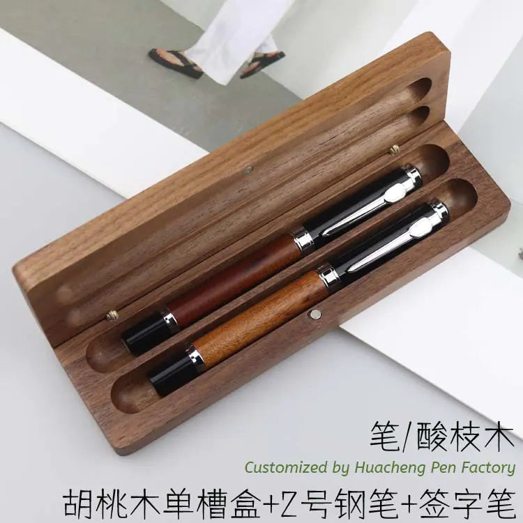 Walnut Wood Fountain Pen with Bamboo Gift Box Set