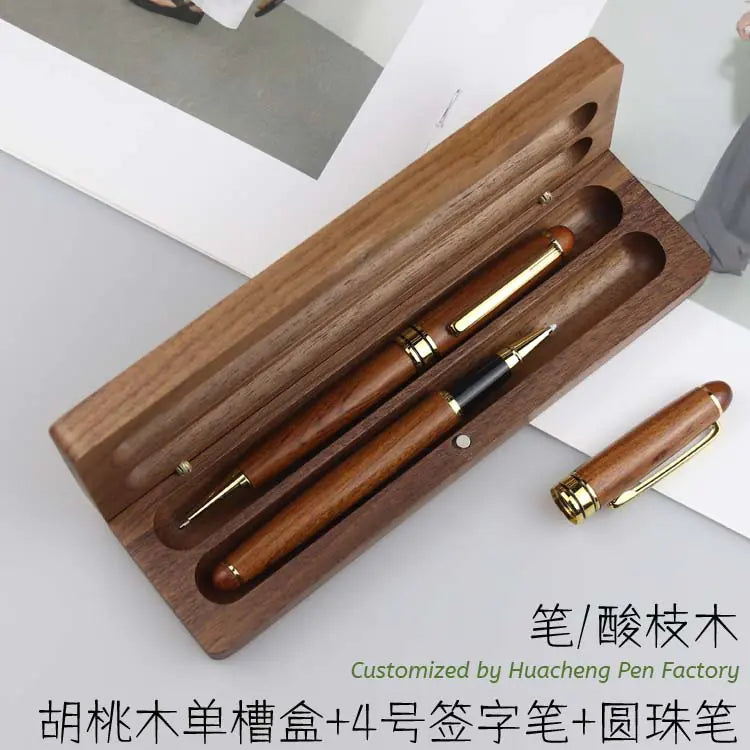 Walnut Wood Fountain Pen with Bamboo Gift Box Set