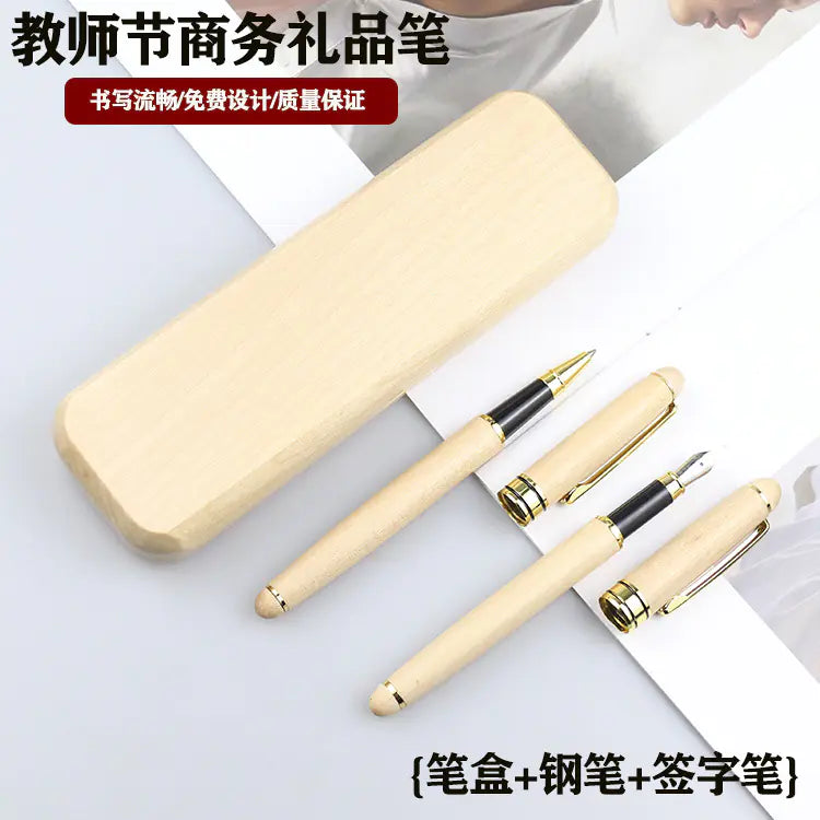 Walnut Wood Fountain Pen with Bamboo Gift Box Set