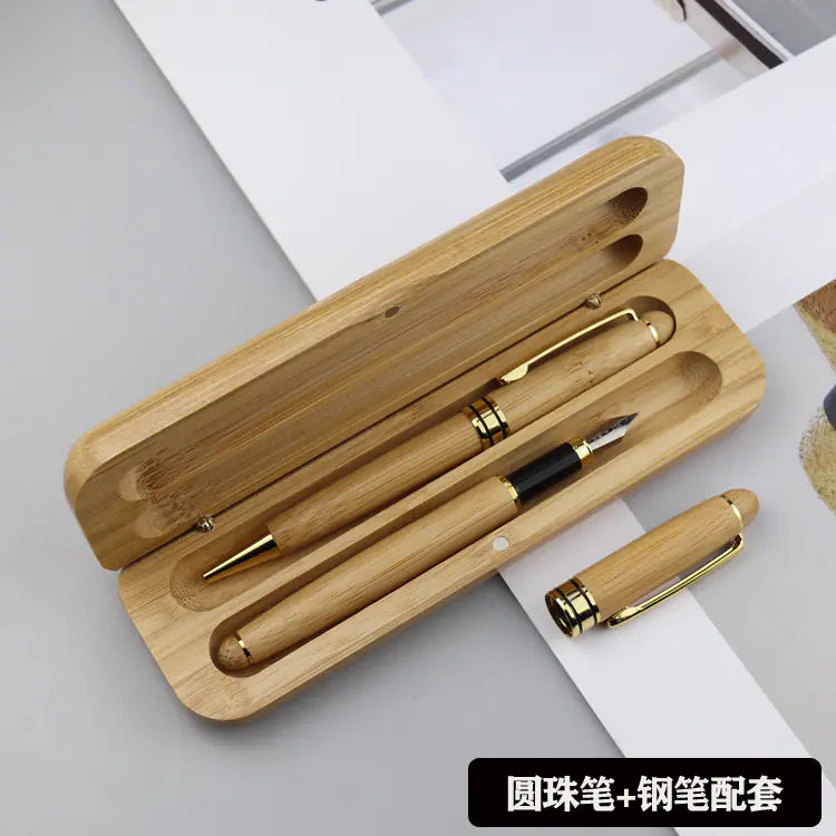 Walnut Wood Fountain Pen with Bamboo Gift Box Set
