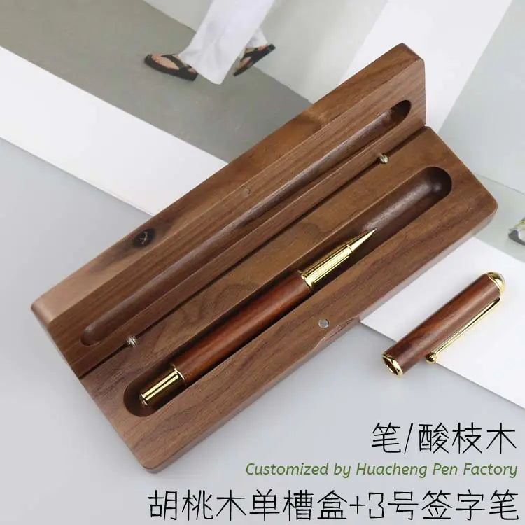 Walnut Wood Fountain Pen with Bamboo Gift Box Set