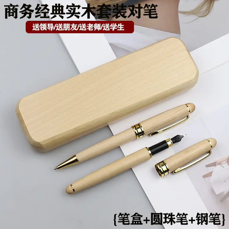 Walnut Wood Fountain Pen with Bamboo Gift Box Set